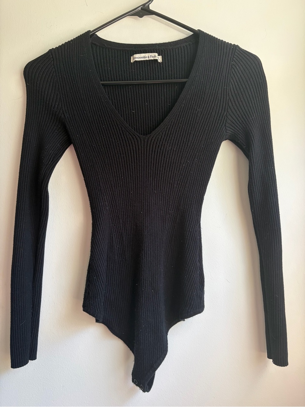 Abercrombie & Fitch Knit Women’s Black V-Neck Long Sleeve Stretch Bodysuit XS